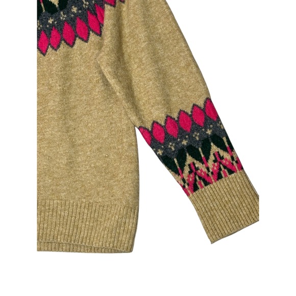 Vince Camuto Womens Fair Isle Mock Neck Sweater Large Mockneck Brown Pink Greeo - Picture 5 of 11